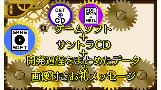 ゲームソフト+サントラCD+開発過程をまとめたデータ+画像付きお礼メール