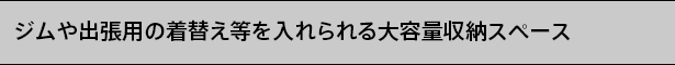 ジムや出張用の着替え等を入れられる大容量収納スペース