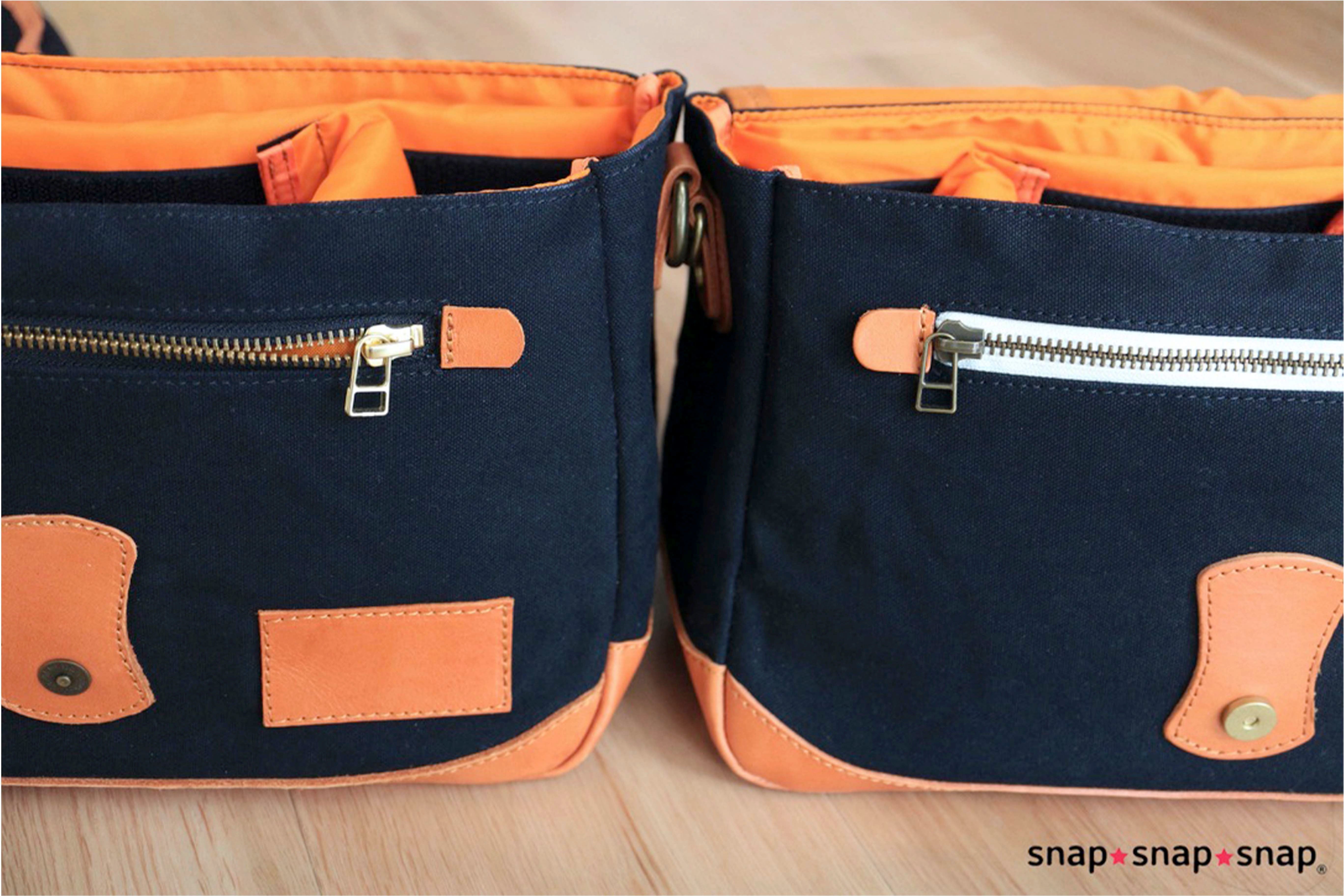 かわいい　snap snap snap ショルダーカメラバッグ 黒/オレンジ Makuake｜【撮影もデートもこれ一つで大丈夫】カメラバッグに見えない