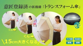 長傘より短いのに、開くと長傘サイズ！突然のゲリラ豪雨でも安心。トランスフォーム傘