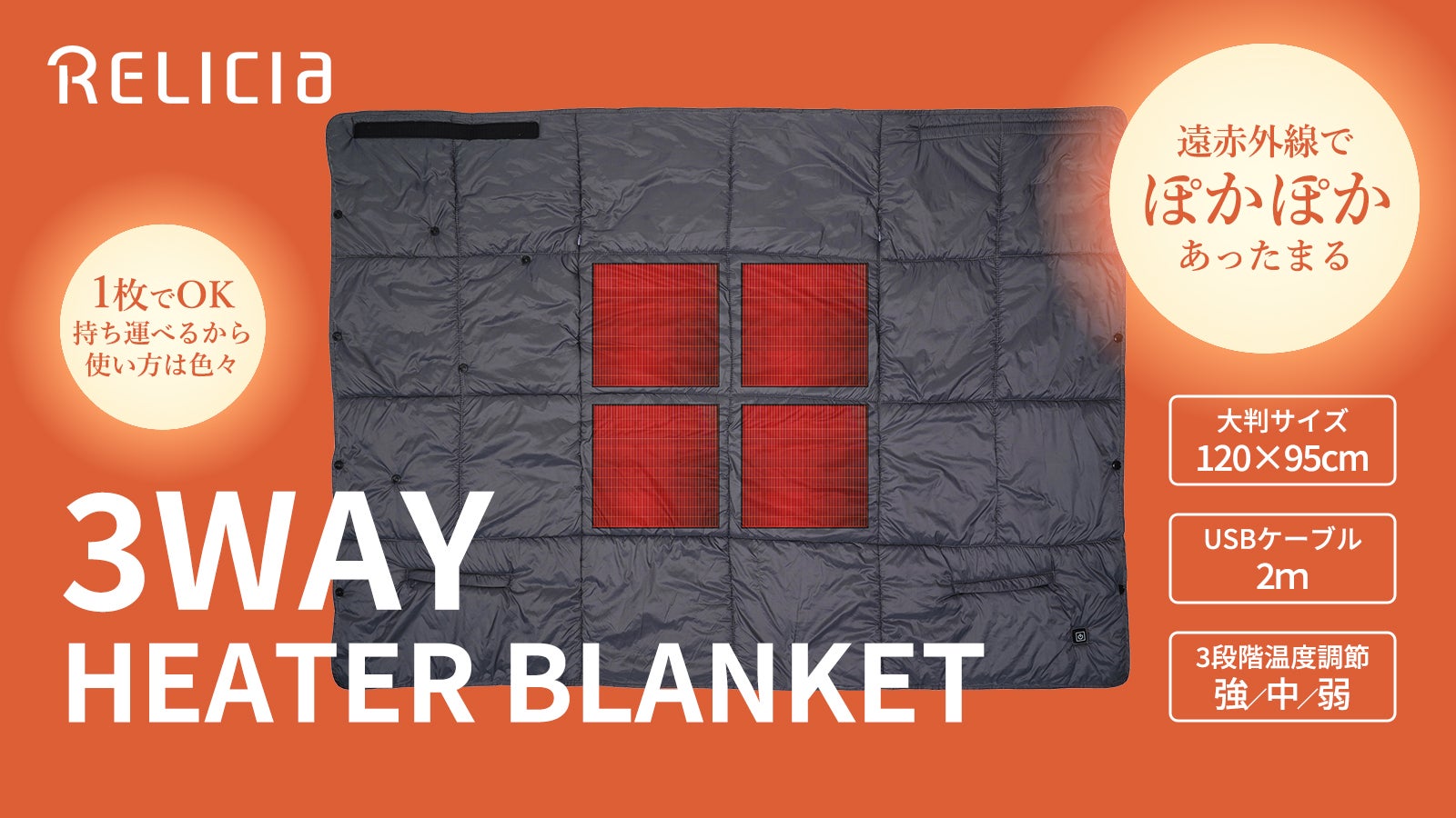 これ1枚でいつでもどこでもあったまる。持ち運び出来る3WAYヒーター