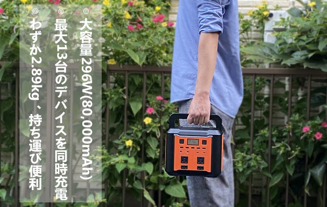最大13個デバイスに同時給電が可能なコンパクトで超軽量ポータブル電源