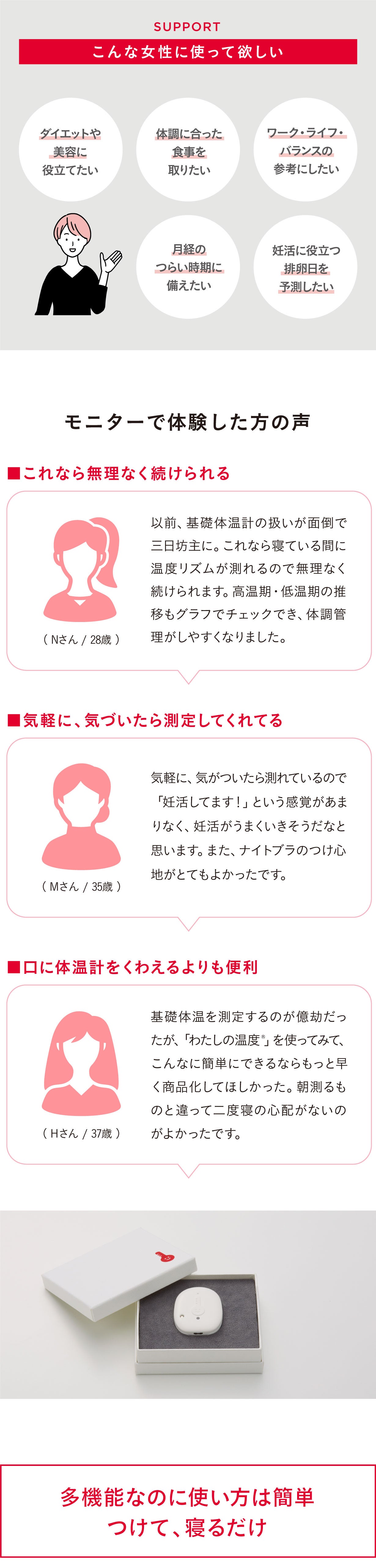 女性特有の温度リズムを自動計測するヘルスケアデバイス＆アプリ