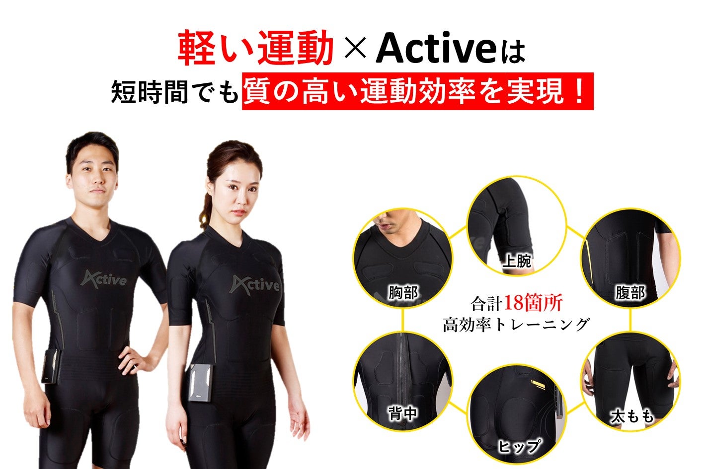 Makuake｜高効率筋トレで理想の体に！全身EMSスーツ「Active」新色登場