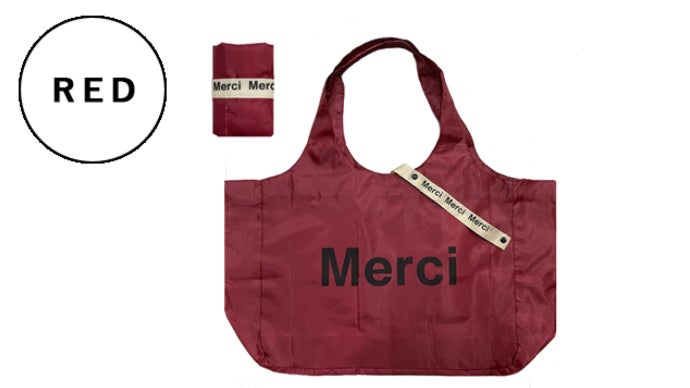 Merci Paris エコバッグ 大　レッド 間口が広くて出し入れしやすいエコバッグ MERCI｜マクアケ