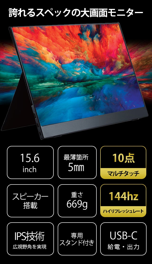 仕事も遊びも手を抜かないモバイルディスプレイ誕生 大画面・軽量