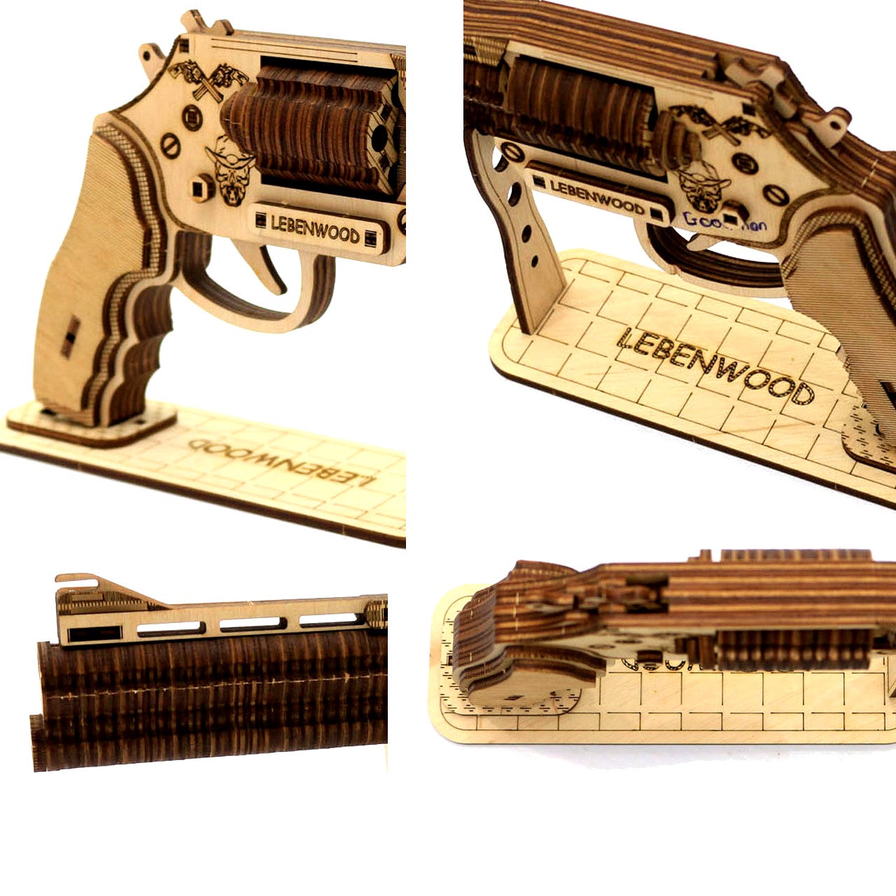 3Dウッドパズル新作】 輪ゴム弾を連射できるマスターリボルバーガン