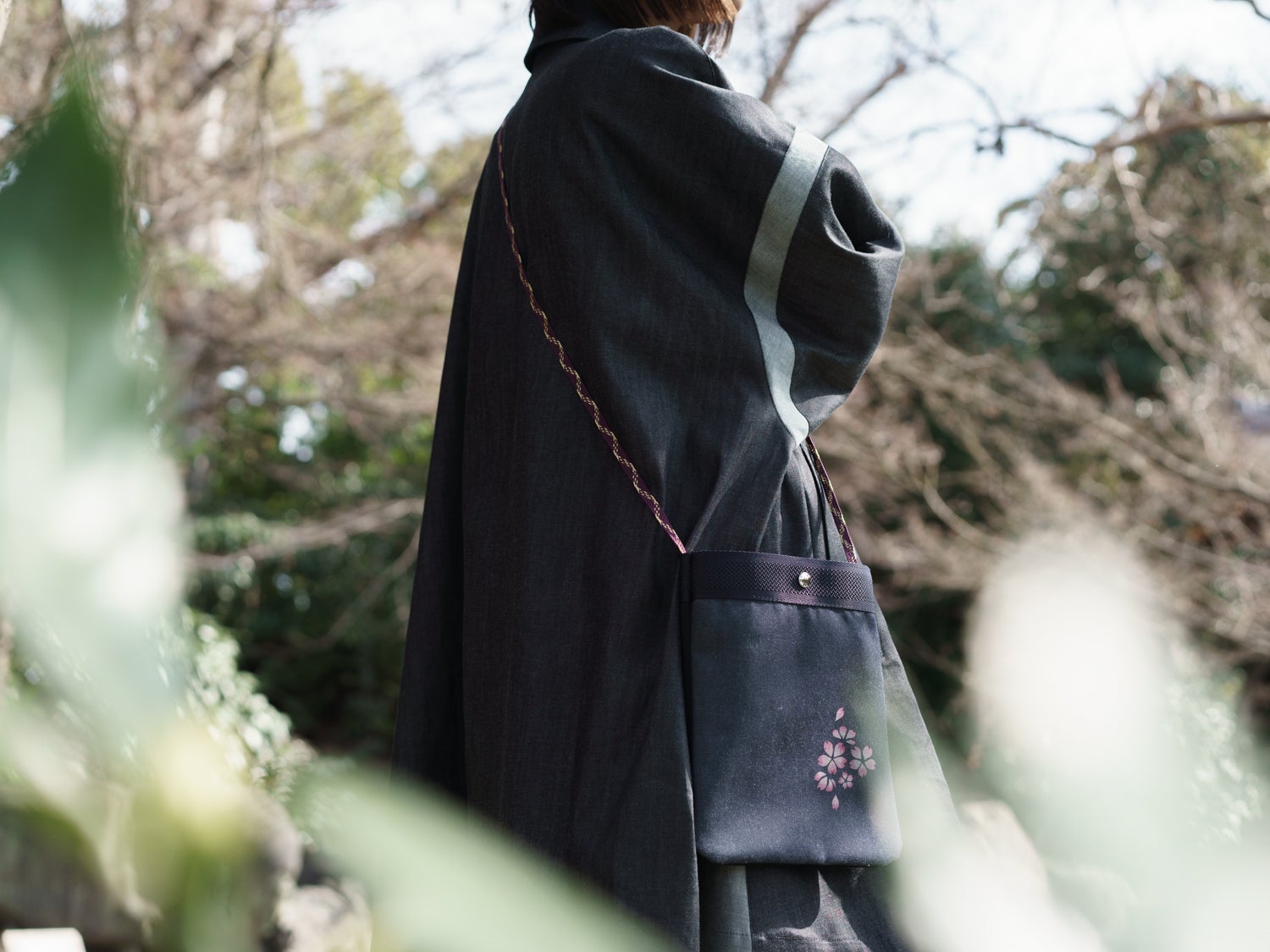 京都の着物職人がつくる・京くみひも2WAY【桜デニムサコッシュ】京都