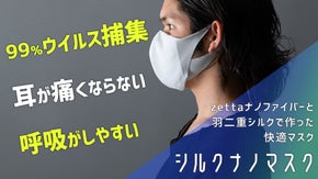 微粒子捕集率99%以上！耳、肌に優しく呼吸しやすいシルクマスク