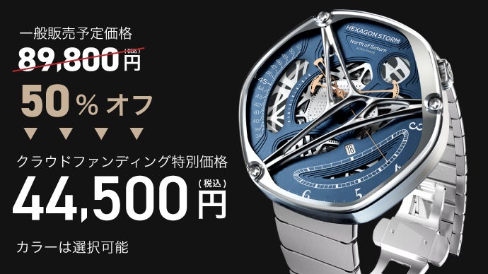 宇宙探査機が発見した土星の雲の形をモチーフにした六角形の腕時計