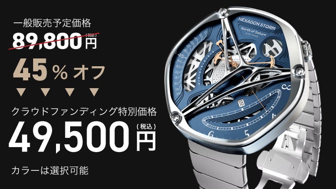 宇宙探査機が発見した土星の雲の形をモチーフにした六角形の腕時計