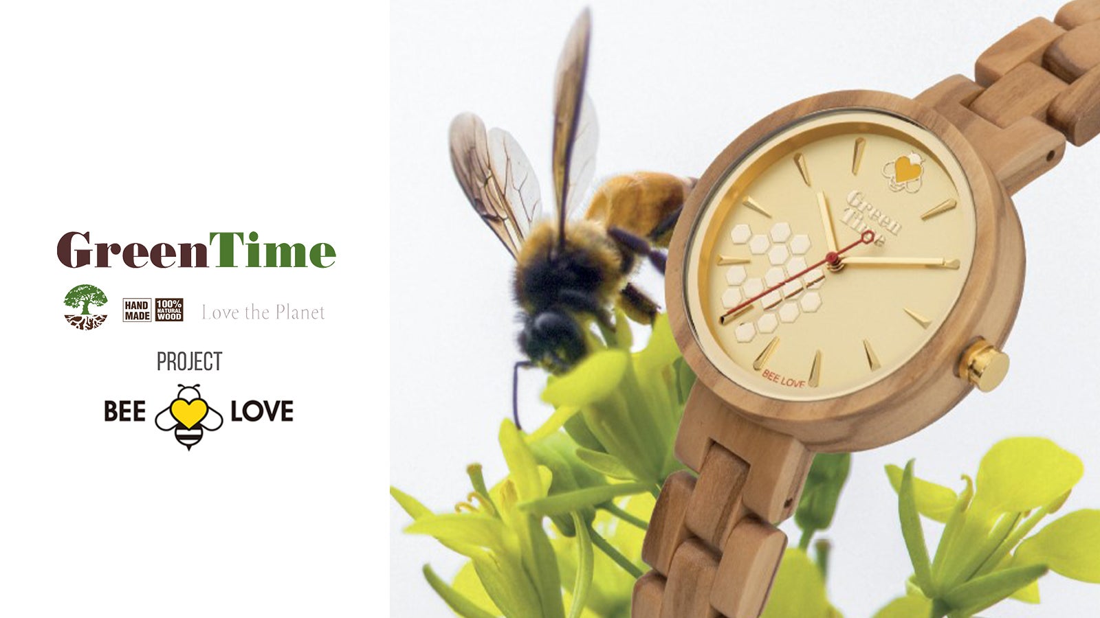 ミツバチが地球の未来を繋ぐ 木製腕時計グリーンタイムのBee Project