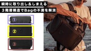 瞬時に取り出し＆しまえる卓越の収納性。３つの階層構造でリュックの問題を克服！