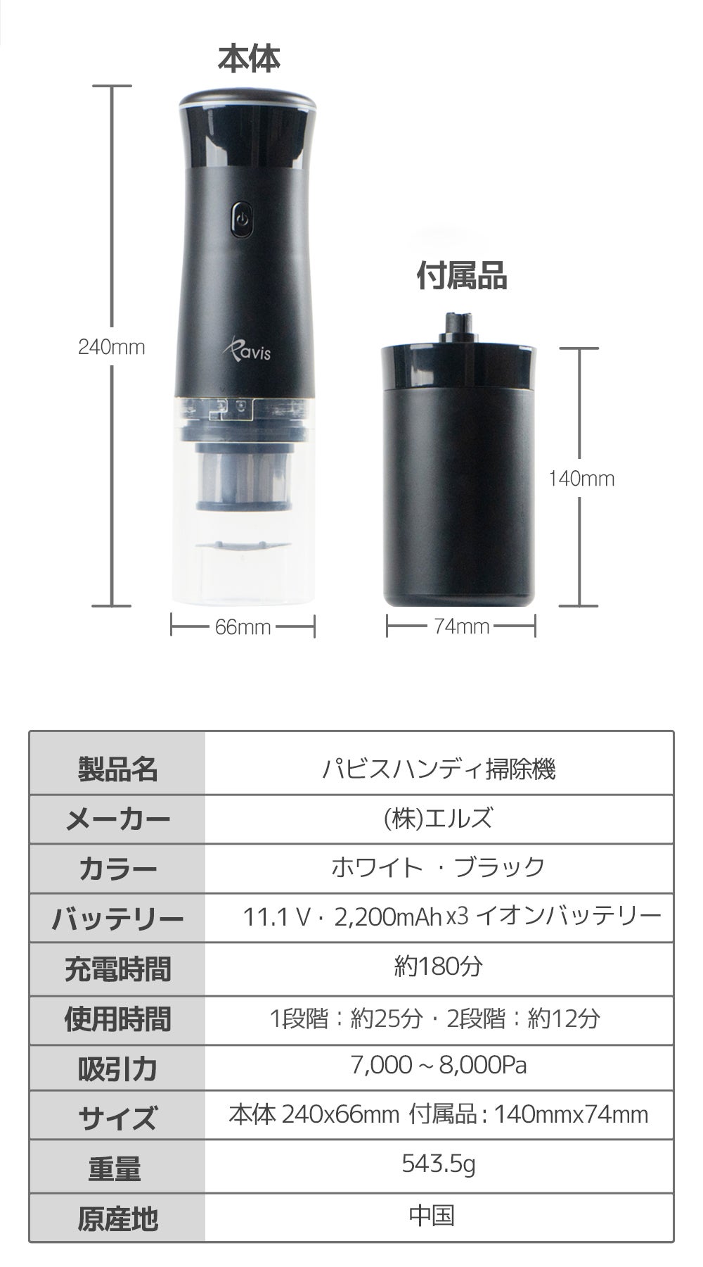 超軽量なのにパワフル！8000Paの吸引力！脱出用ツール付き