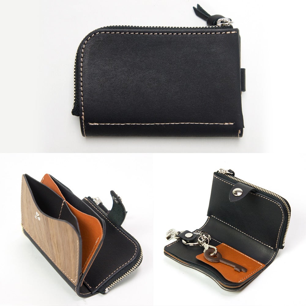 天然木」の木目を楽しめる「鍵・カード・小銭・お札」が入る多機能財布