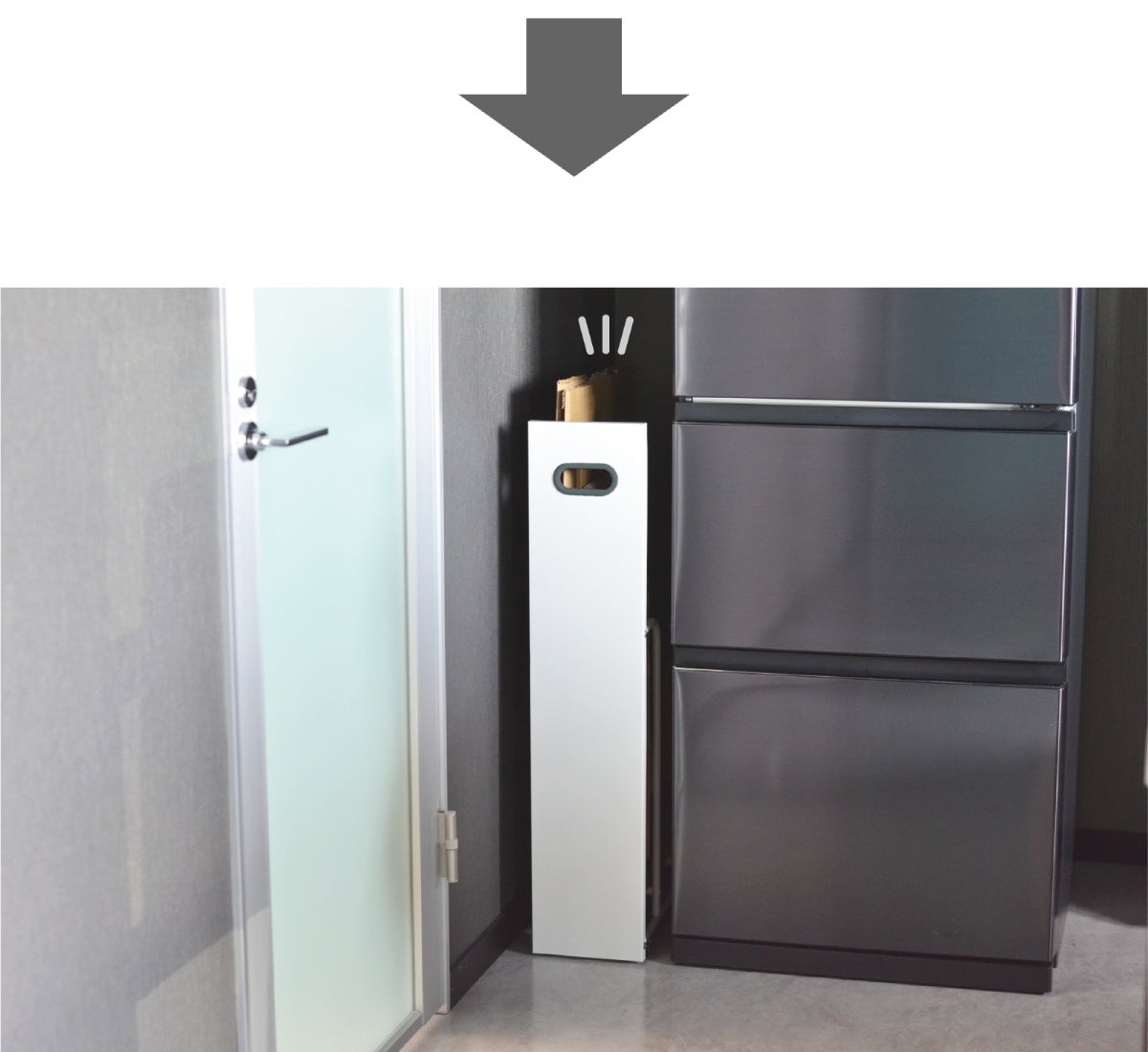 横幅スリム！目隠しパネル付きダンボールストッカー｜マクアケ