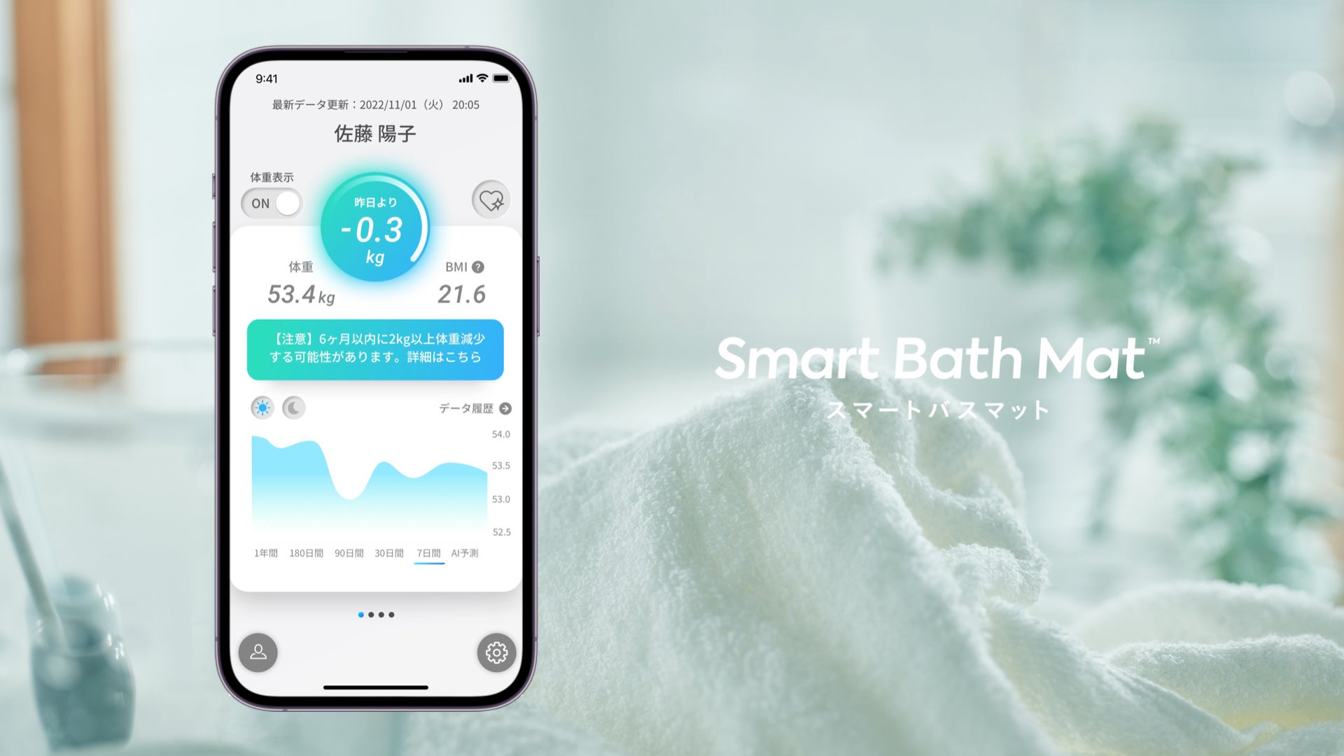 Makuake｜お風呂上がりに、乗るだけで体重管理。スマートバスマット