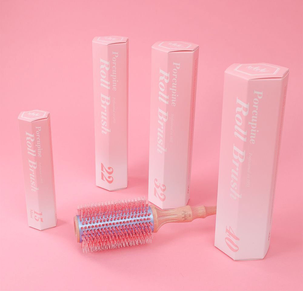 毎朝の時短スタイリング！天然イノシシ毛のピンク色ロールブラシで完了