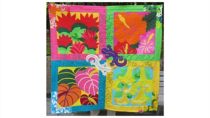 281)ハワイアンキルト布 キルティング生地 キルト ハワイアン 柄 トロピカルリーフ