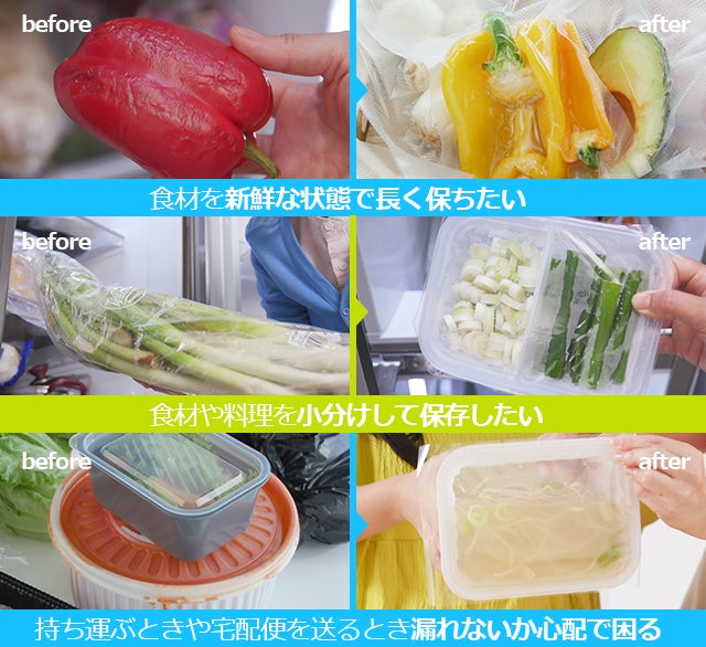 どんな食品も新鮮な状態をそのまま完全密封可能。3in1真空パック機