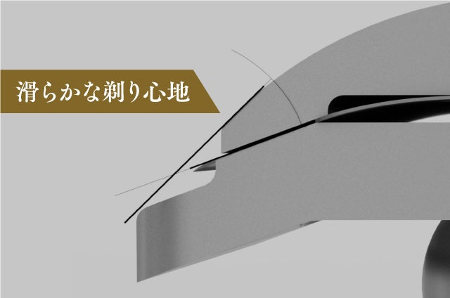まるで日本刀/横滑りを防ぎ優しく深い剃り味を生む理想の形。精密削り