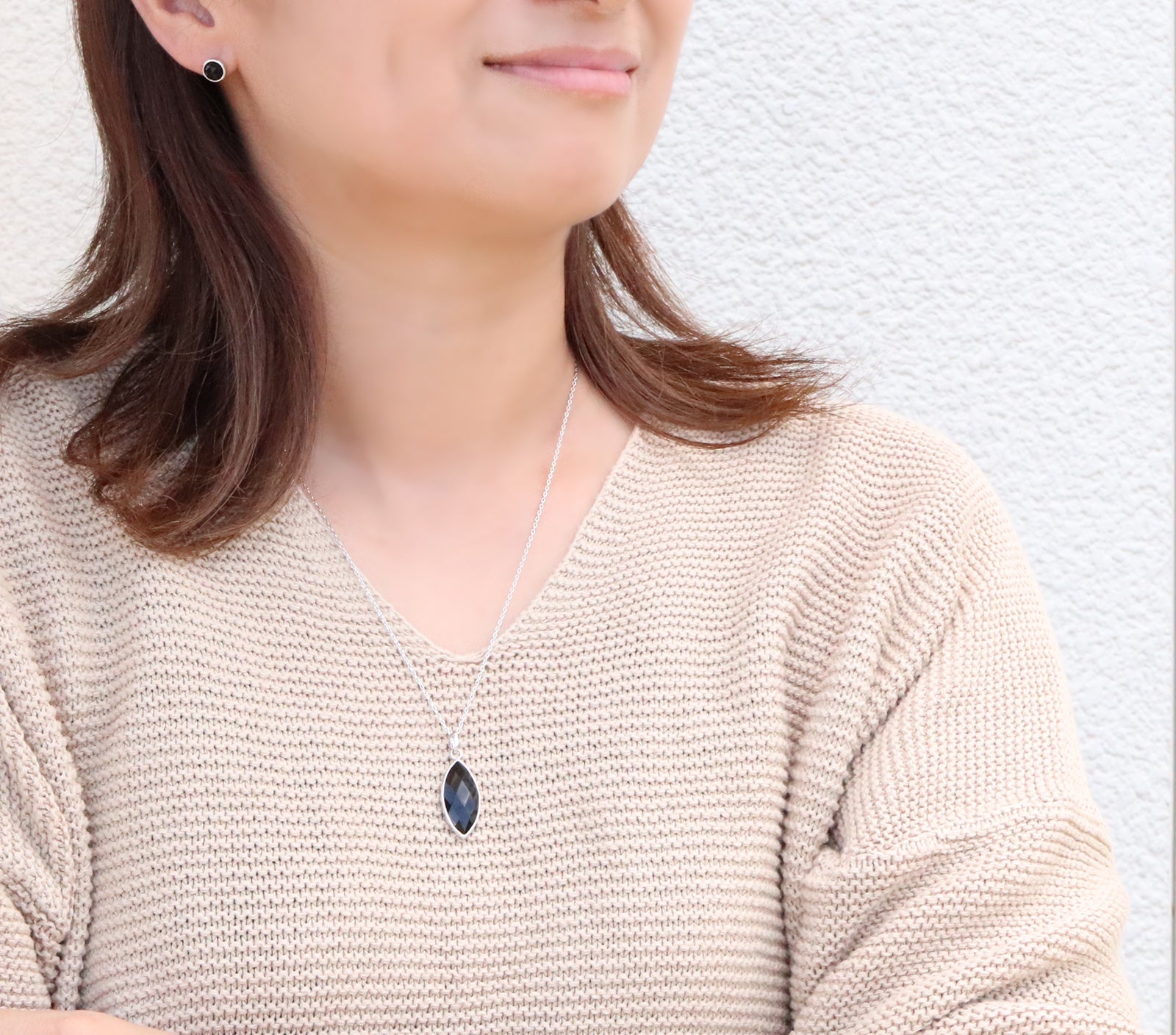 オニキスにチェッカーカットを施したおしゃれネックレス K18WG 【公式 
