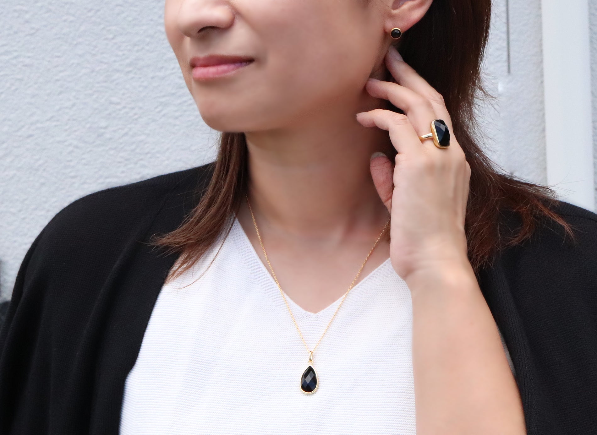 オニキスにチェッカーカットを施したおしゃれネックレス K18WG 【公式 