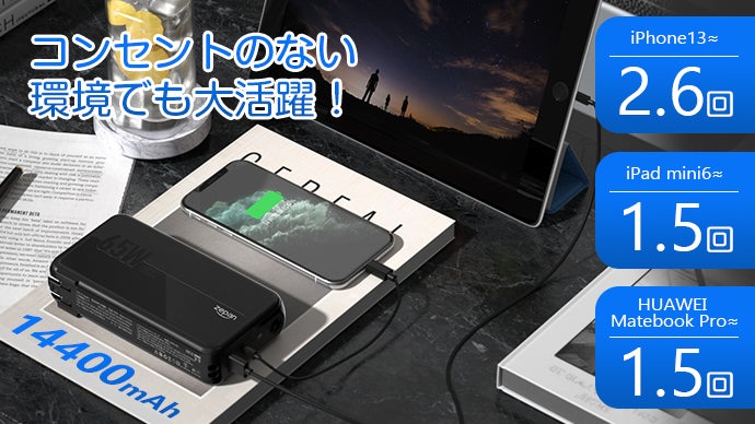 充電器とモバイルバッテリー2in1、65WハイパワーでノートPCも