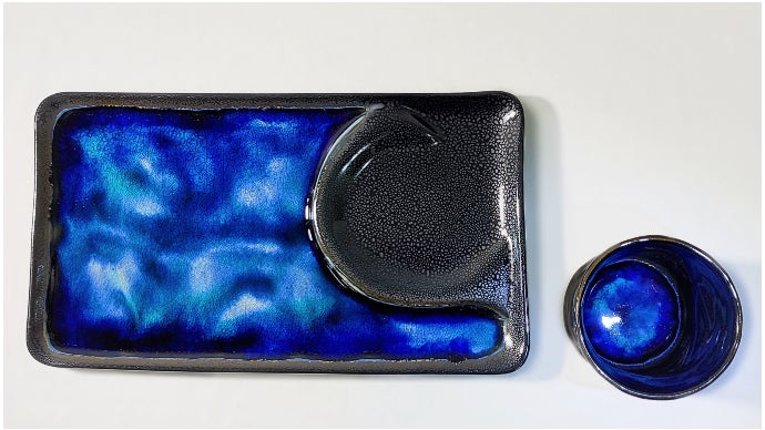 石垣焼の毎日使えるマルチマイプレートセットで青い海、満天の星空を