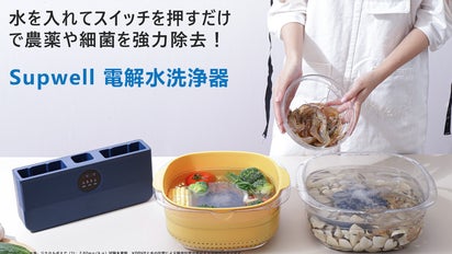 水だけで、野菜や食器類まで簡単洗浄＆除菌！場所を取らない、電解水