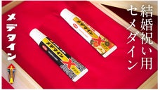 「二人がずっと、くっついていられますように。」結婚祝い用セメダイン「メデタイン」