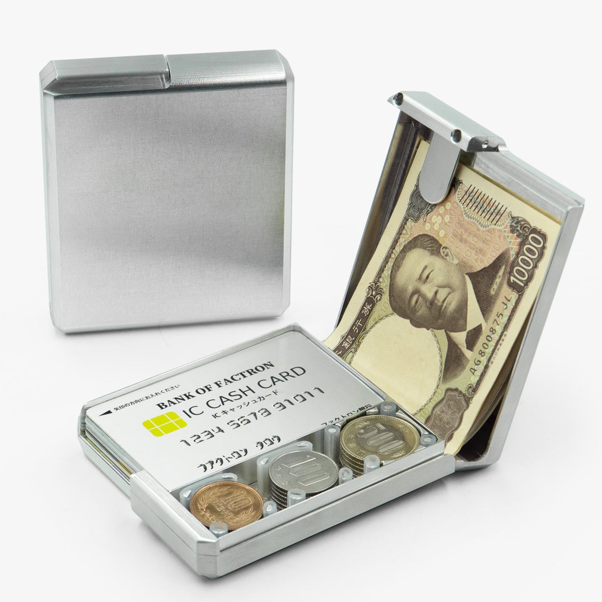 Makuake｜航空機素材のメタルウォレットBoxy パカッと開きお会計