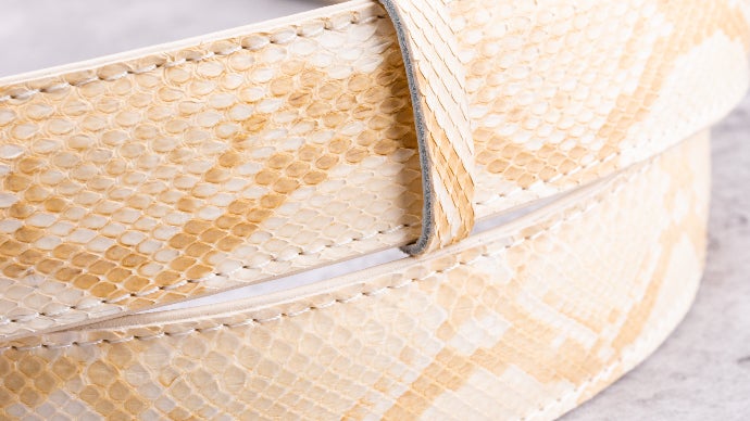 第5弾】本格ホワイトパイソンベルト、裏が本牛革。オリジナル構造で