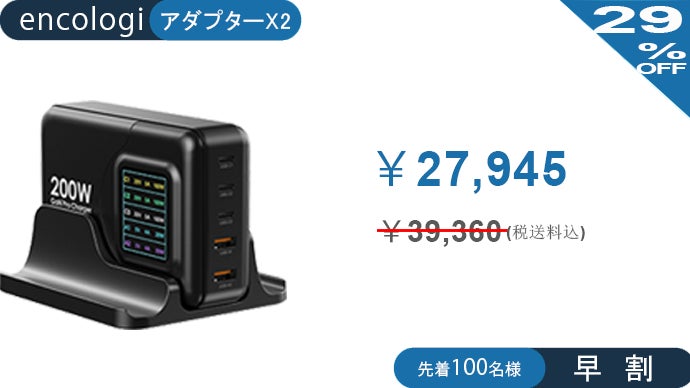 高速充電可能！最大出力200W、1.8インチのディスプレイ付きガリウム
