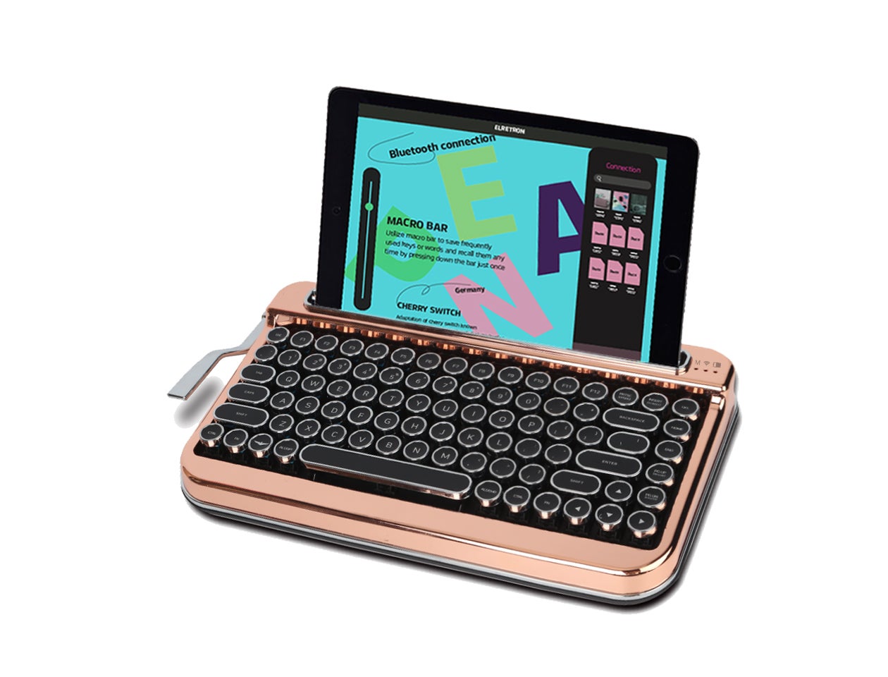 ローズゴールド ワイヤレスキーボード 本体 レトロな感性。タイプライターワイヤレスキーボードPENNAから