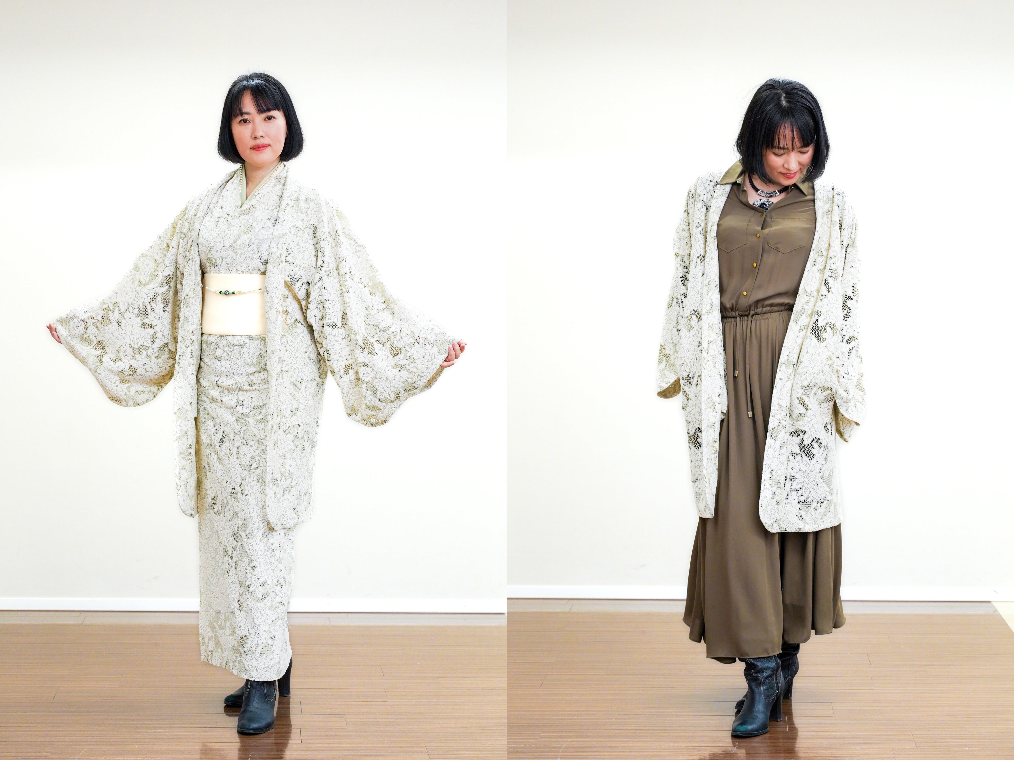 1分で着られる｜着脱簡単で誰もが様になる本格着物。レースと麻ライク