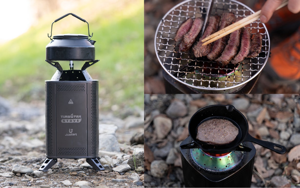 ソロキャンプ 電気不要　空気の過給 ターボ機構付き 二次燃焼 薪ストーブ 感動高速着火！二次燃焼タイプの電動ファン付き薪ストーブ