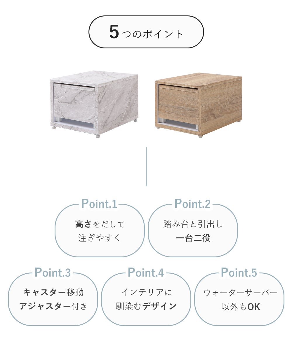 ちょうどいい高さで、水を注げる。直置きタイプのウォーターサーバー