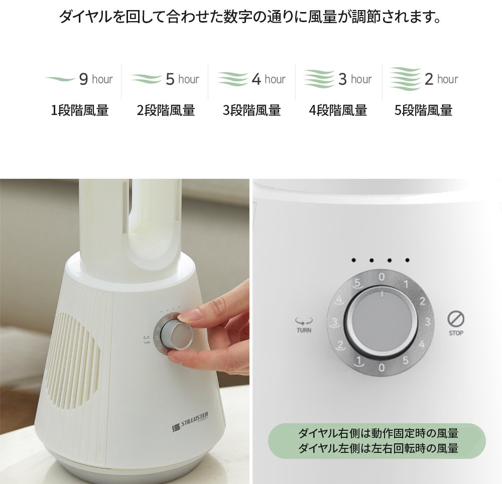 オーバル型羽根なし扇風機 ホワイト 回転 ドイツ発！持ち運べるコンパクトな羽根なし扇風機が新登場！スイングし