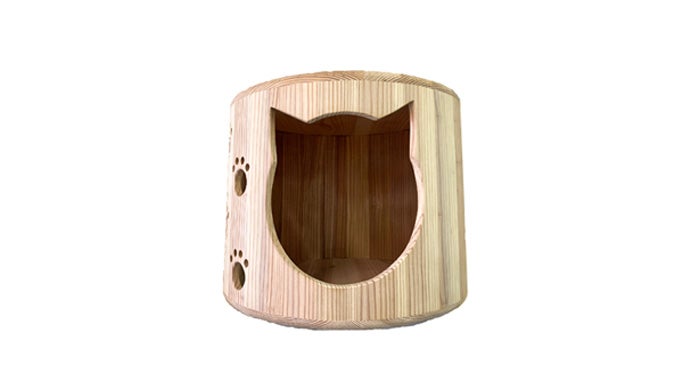 なめらかな触り心地、創業108年の桶樽屋が手がける「ねこハウス