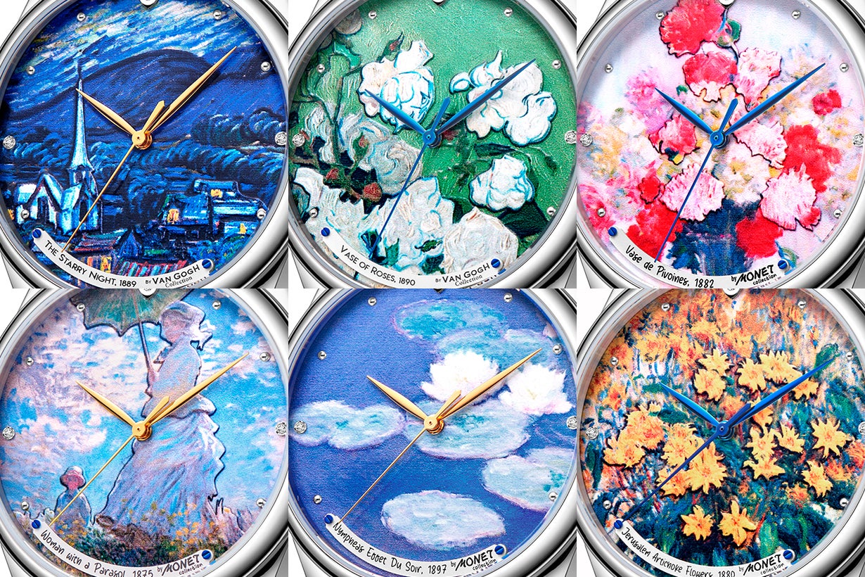 油絵 絵画 時計 【おとぎの国】 新しい印刷技術で実現！ゴッホとモネ6作品を油絵風に再現した文字盤の