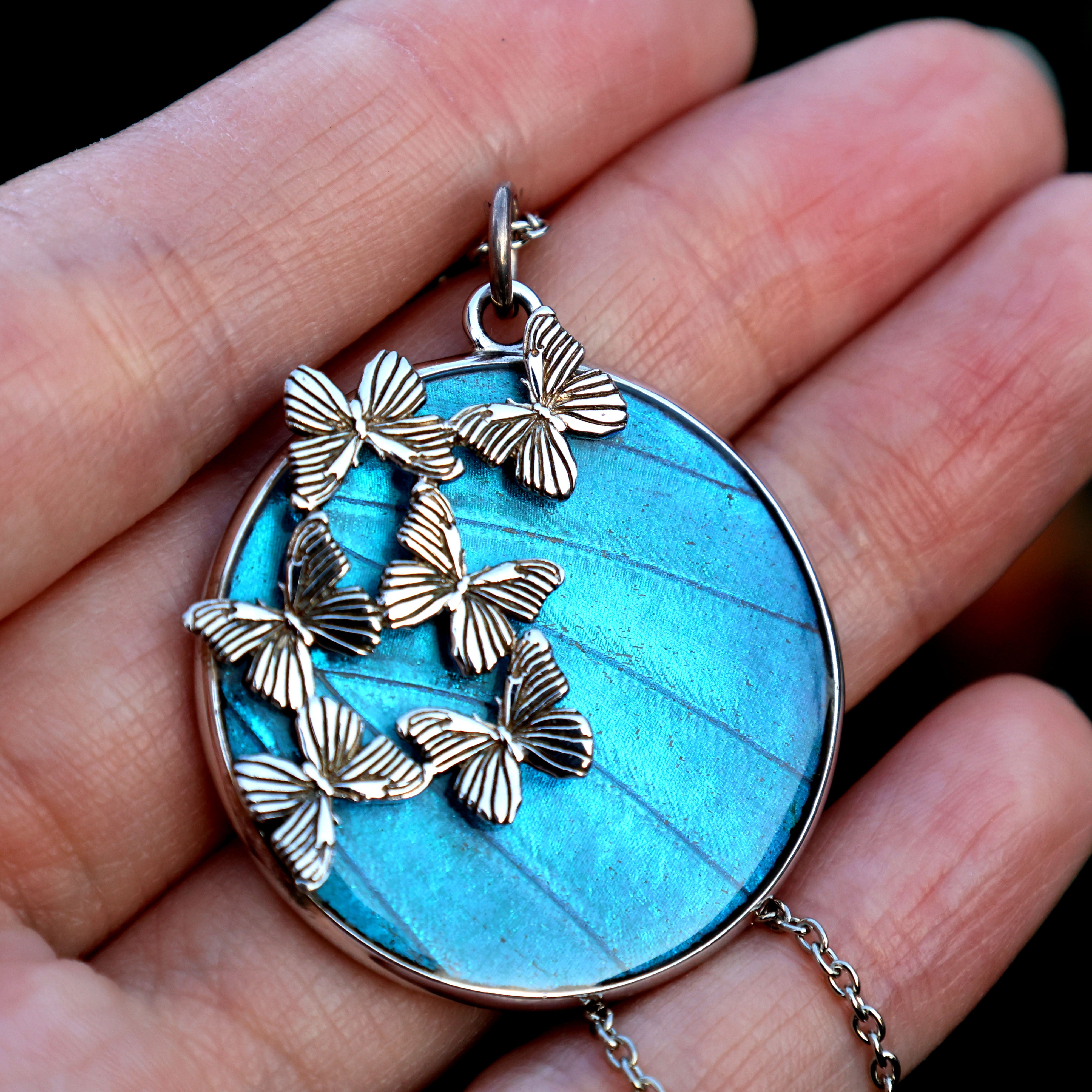 【2wayイヤーカフ】神秘的なクリスタルモルフォ蝶のイヤーカフ＊Puchica プシュケ（Psyche）のモルフォ蝶など、本物の羽根を使用した美しい