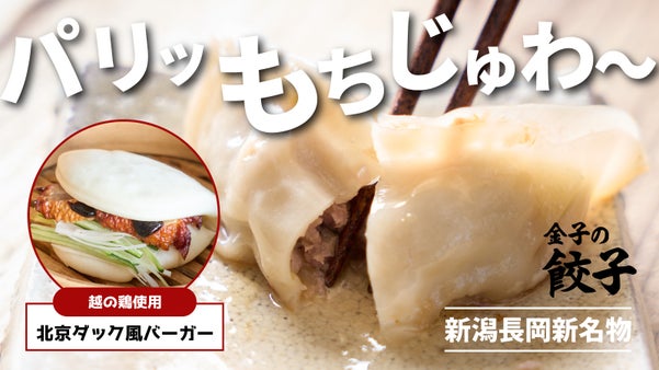 長岡より全国の餃子ファンへ！満腹必至のもっちりジャンボ餃子＆北京ダック風バーガー