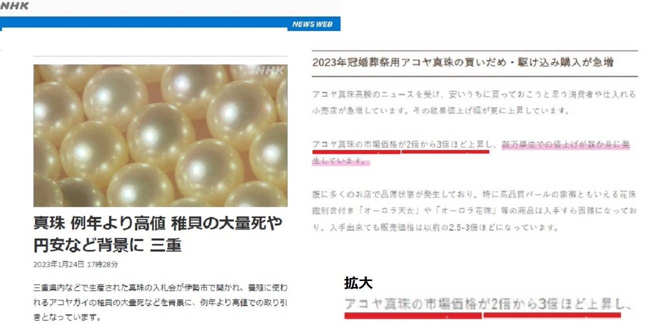 高騰が続くアコヤ真珠と人気の天然石タンザナイトをお値打ち価格で多く 