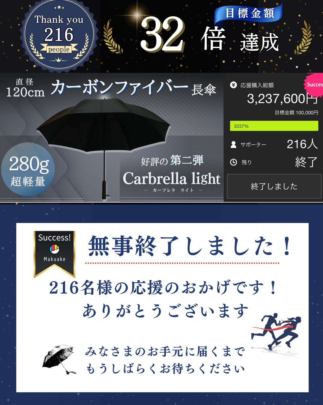 Makuake｜【直径120cm・超軽量280g】軽さと大きさを両立したカーボン