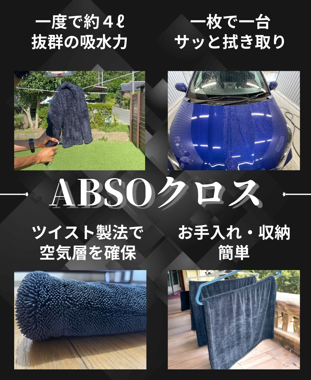 脅威の3リットル吸水！一枚で一台分の拭取りができる高性能マイクロ