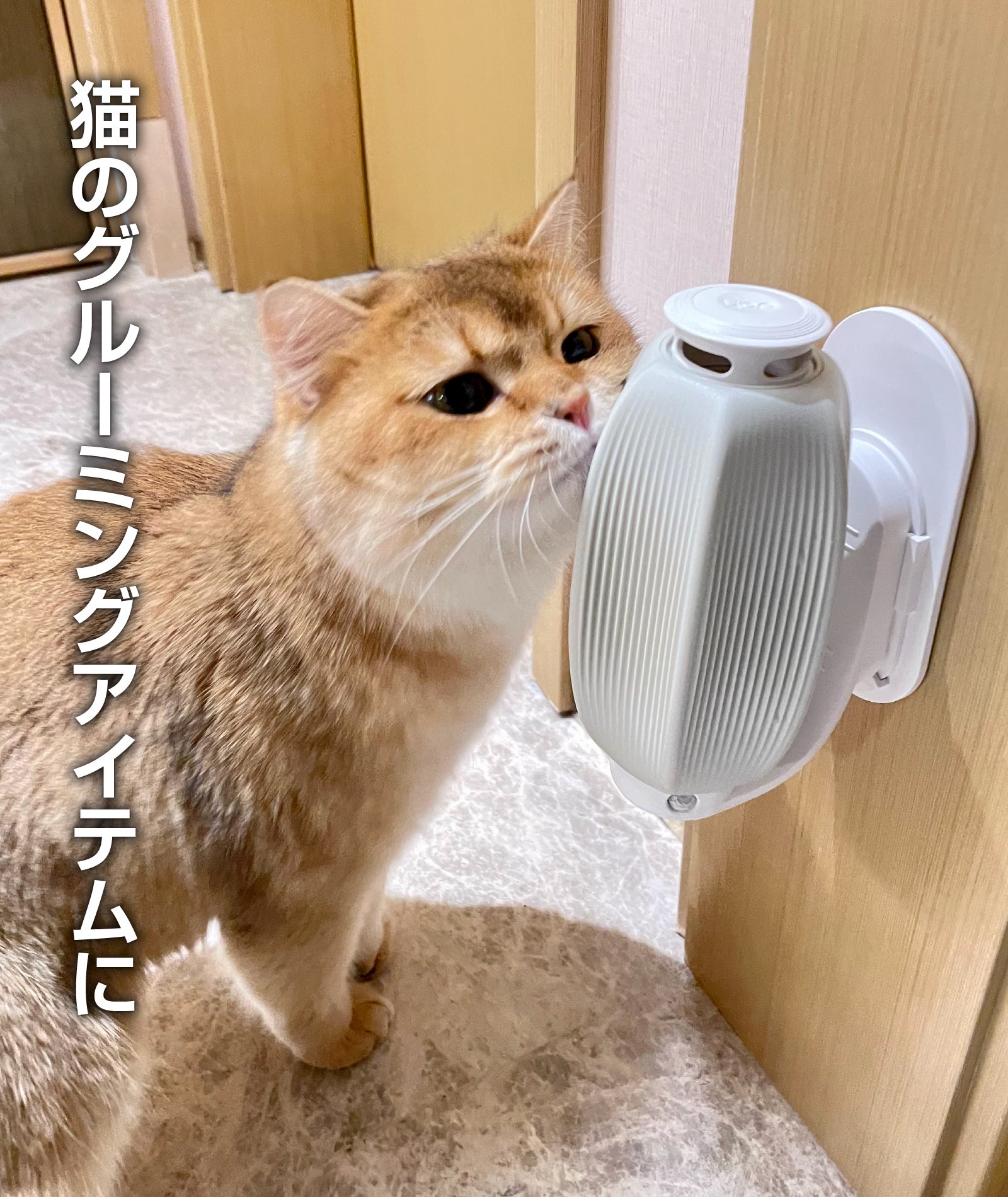 猫が近づくと自動でブラッシング】いい香りに誘われて体スリスリ