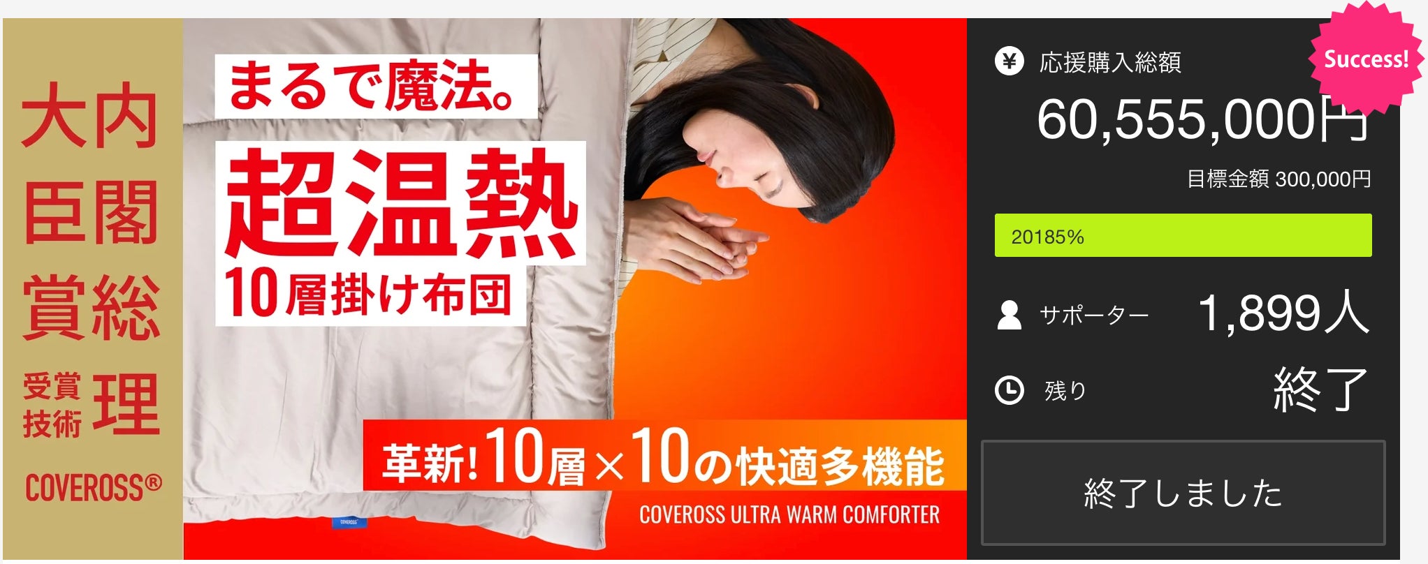 毛布内閣総理大臣賞COVEROSS®️ カバロス超温熱10層掛け布団毛布