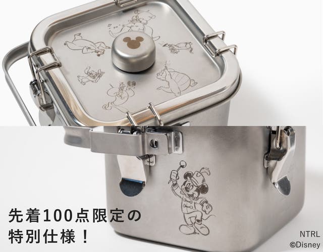 新品・未使用仔犬印 角給食缶ミニ ディズニーデザイン Disney100周年の限定モデル|仔犬印の給食缶ミニが「角型」に
