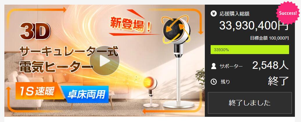 省エネの重宝！1S速暖で冬夏兼用＆室内空気循環3Dサーキュレーター式